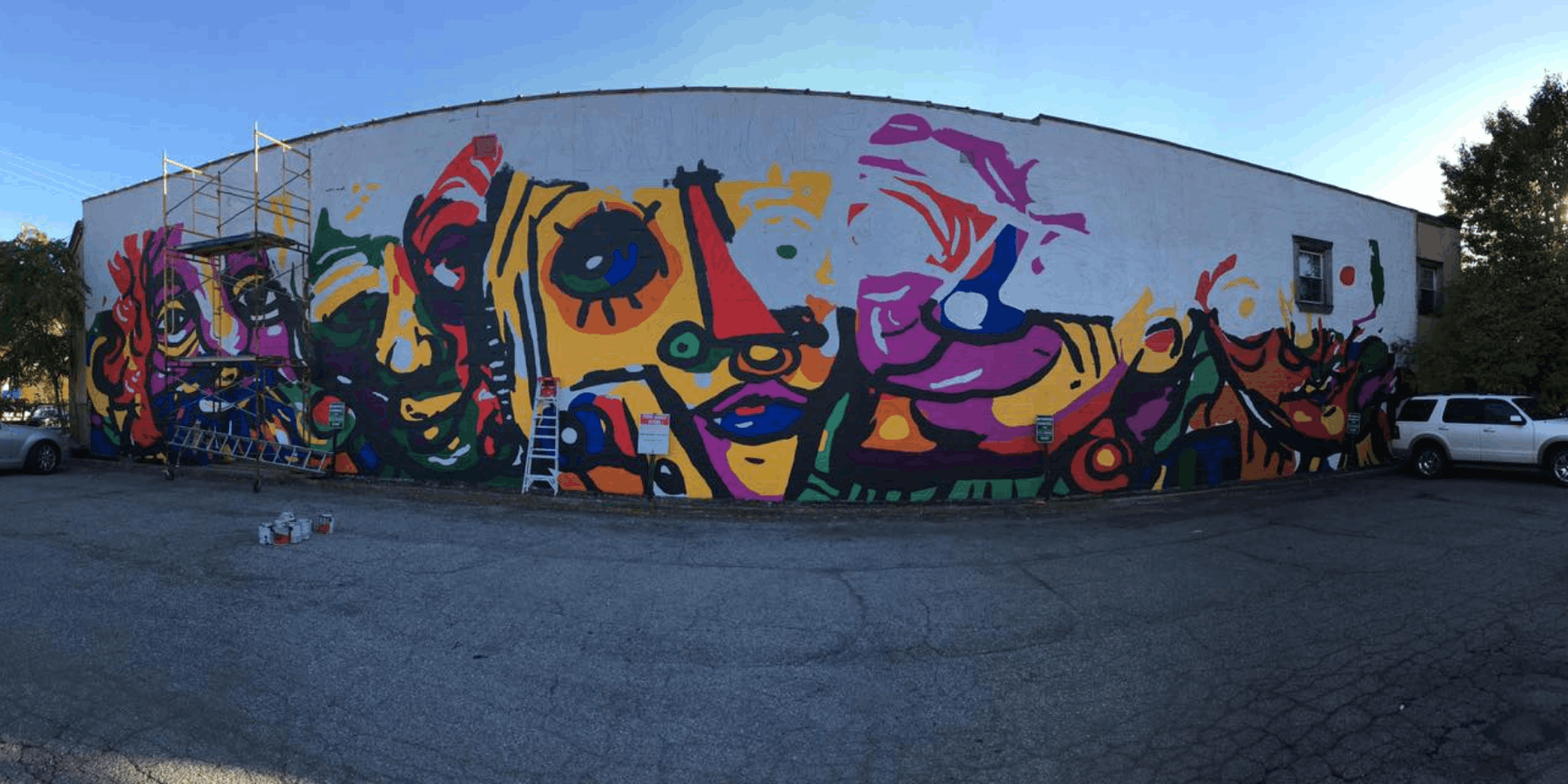 progress shot of mural